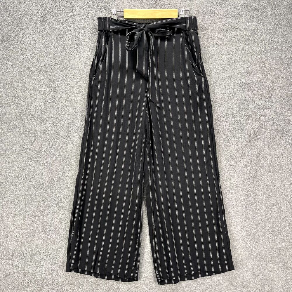 Aritzia Wilfred Pants Women's‎ Small Black  Faun Tie-Waist Stripe Crop Wide-Leg